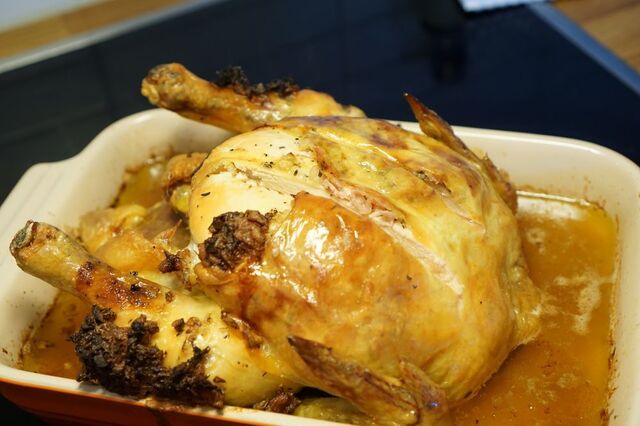 Helstekt kyckling á Jamie Oliver