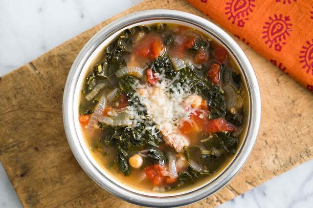 Kale Sausage Soup with Tomatoes and Chickpeas