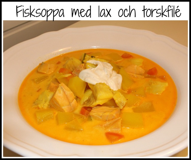 Fisksoppa med lax och torskfilé