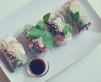 Raw veggie rice paper rolls