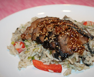 Högrev i ugn med hoisin glaze och fried rice