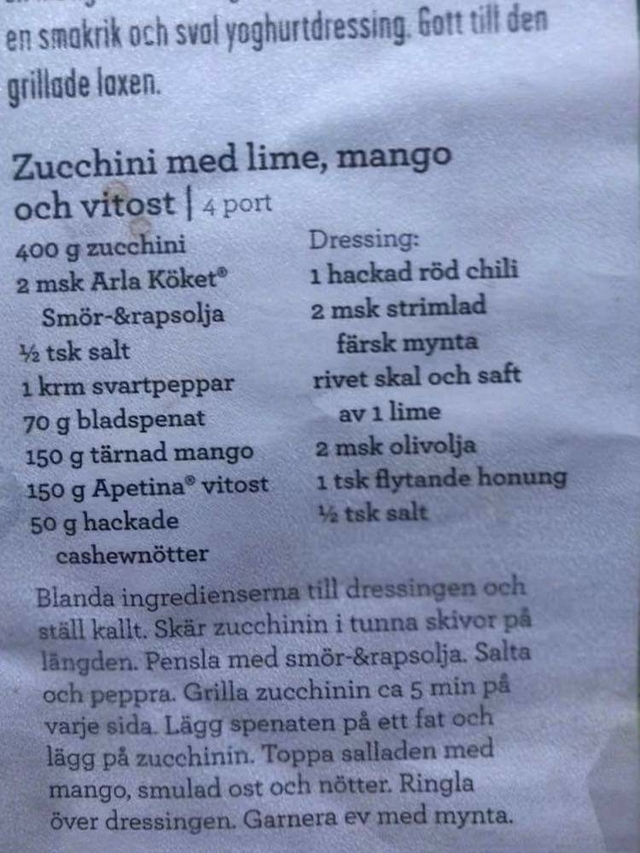 Zucchini Med Lime, Mango Och Fetaost