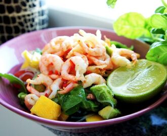 Asiatisk sallad med chili- & vitlöksfrästa räkor