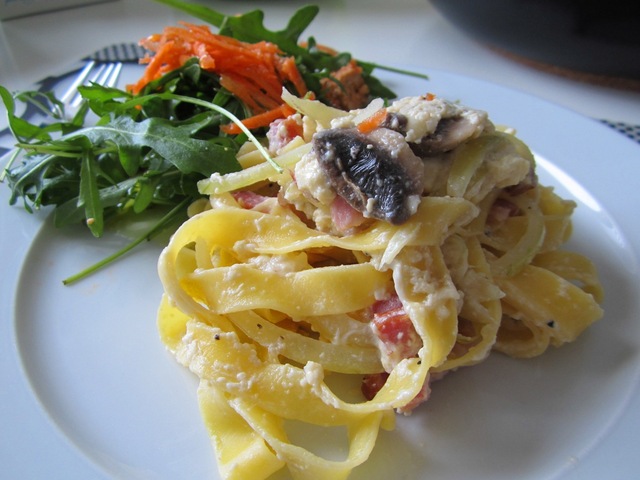 Pasta Carbonara med crème fraîche