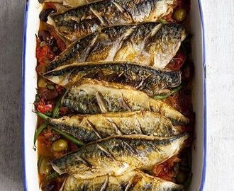 Food: Baked mackerel with tomato sauce, capers and olives | Baked mackerel, Mackerel recipes, Fish recipes