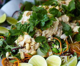 Spicy chicken salad med mynta och jordnötter