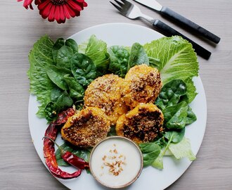 Veg Food: Butternut Squash Sesame Fritters with Vegan Chili Mayonnaise