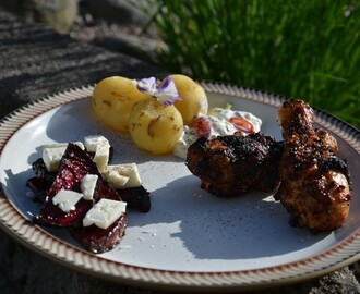 Grillade kycklingben och rödbetor med fetaost!