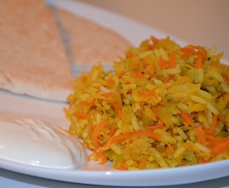 Rotsaksfräs med ris och curry