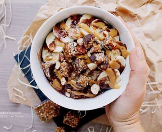 Organic Vegan Chocolate Porridge with Mesquite PB Sauce & Chocolate Sauce