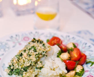 Rimmad torskrygg med parmesangremolata och blomkålsmos