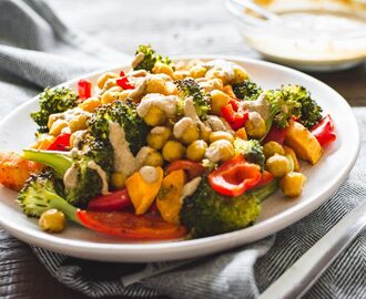 Roasted sweet potato, broccoli and chickpea recipe