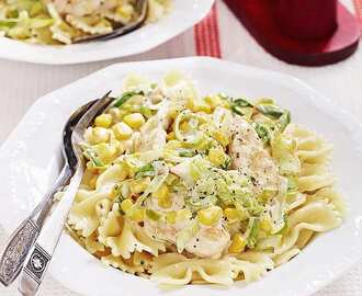 Pasta med kyckling och purjolökssås