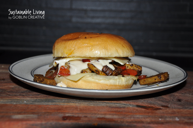 Vegetarisk ”Philly cheese steak” sandwich