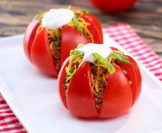 Tomatoes stuffed with ground beef and cheese