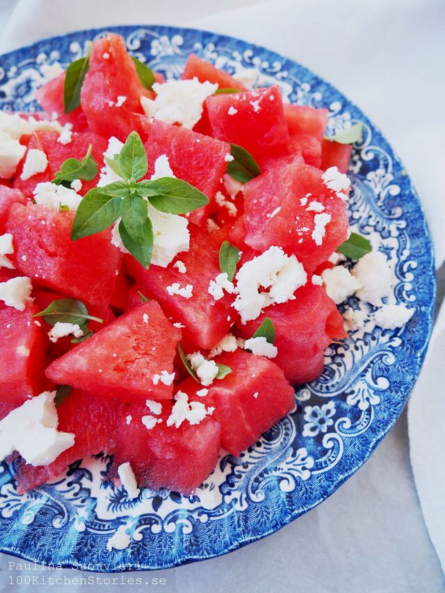 Greek Summer - Watermelon Plate with Feta Cheese and Basil