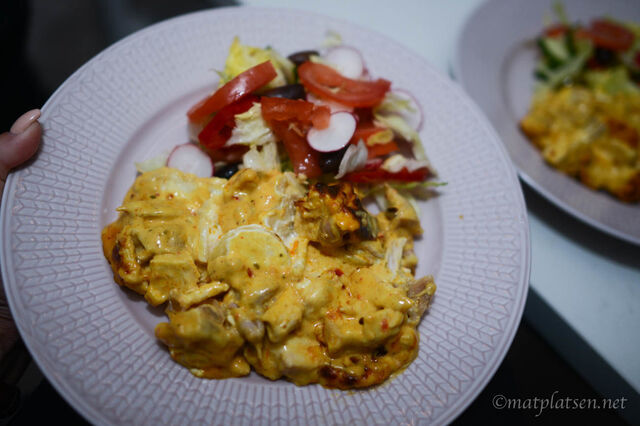 Krämig kycklinggratäng med potatis och curry