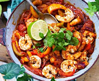 Fajitas med king prawns