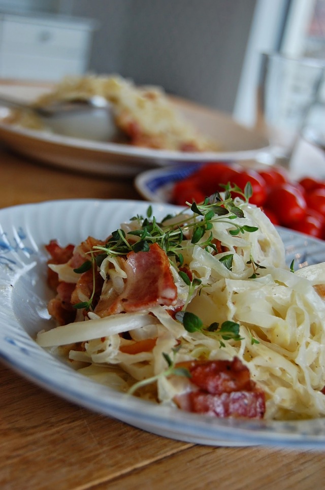 Pasta Carbonara med vitkålsspagetti