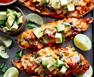 Twice Baked Chicken Fajita Sweet Potatoes