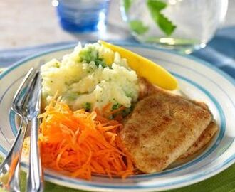 Stekt fisk med potatis- och broccolimos