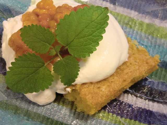 Saftig, mjuk kokoskaka med hjortron och grädde - gluten och mjölkfri