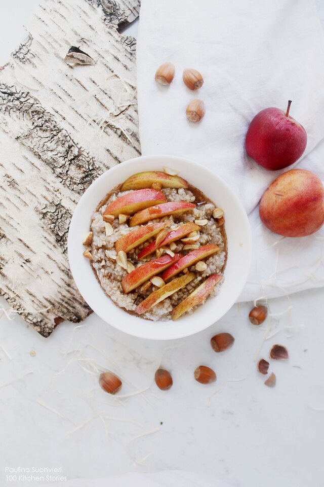 Buckwheat Porridge with Apple, Cinnamon Swirl and Hazelnuts