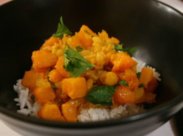 Veckans vego: curry på gula ärtor och ugnsbakad butternut squash