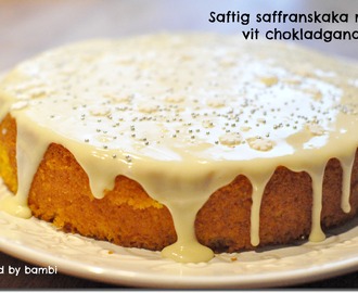 Saftig saffranskaka med vit chokladganache