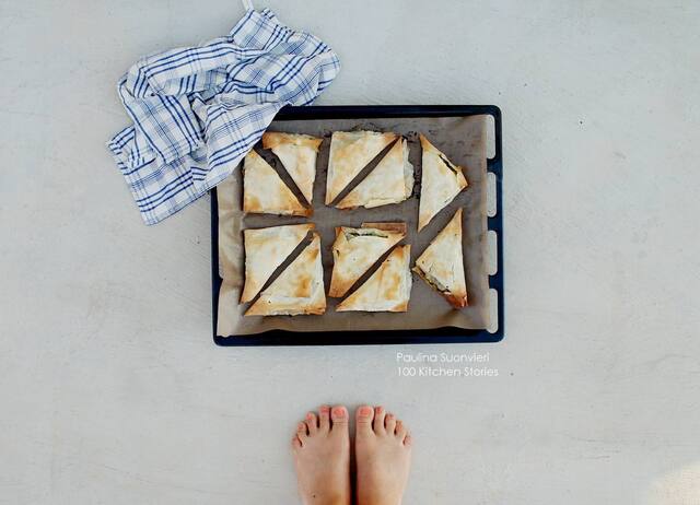 Greek "Spanakotiropitakia" - Phyllodough Pies with Feta Cheese & Spinach