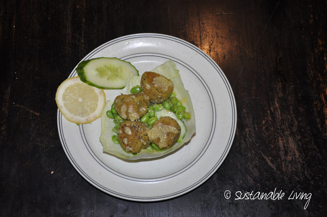 Falafel och cashewdressing i vitkålswraps