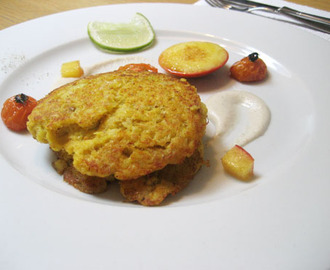 Crabcakes med cashewkräm