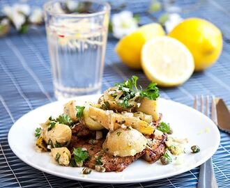 Skinkschnitzel med kronärtskockspotatis