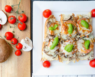 Bruschetta med mozzarella, tomat och basilika