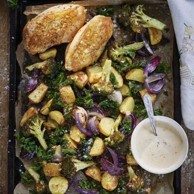 Rostad potatis och broccoli med kycklingfilé