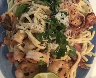 Falsk carbonara med scampi!