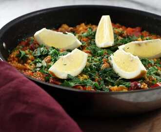 Grillad paella med kyckling och chorizo, Lisa Lemkes recept