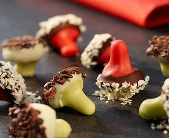 Chokladsvampar på päron och jordgubbsmarcipan