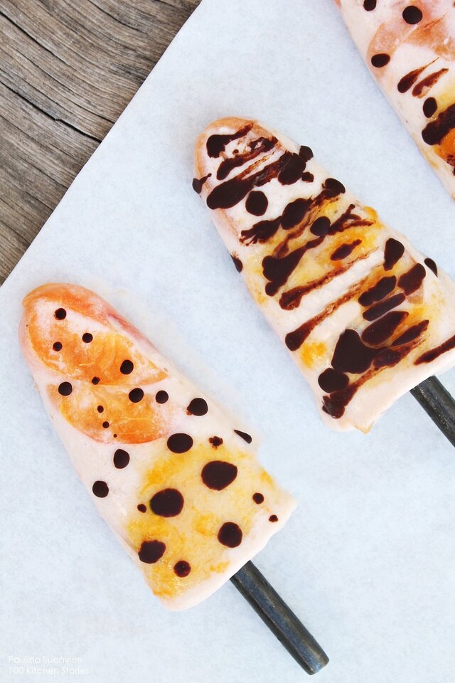 Mango Apricot Cream Pops with Melted Chocolate & Apricot Jam