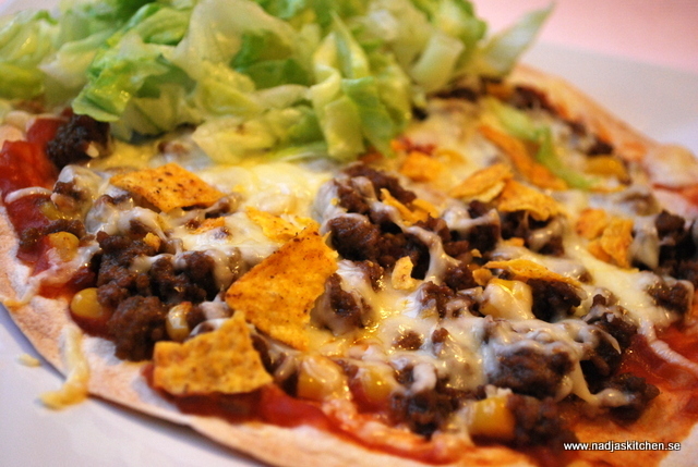 Tortillapizza med köttfärs