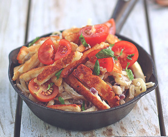 Vegetarisk Carbonara med Halloumi, det vegetariska baconet