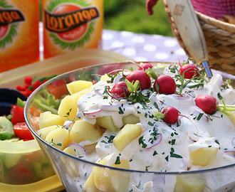 Krämig potatisallad med rädisor, lök och kapris