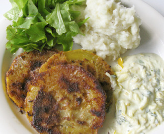 Dubbelt upp! Kryddigt panerad zuccini och zuccini-sås + mos