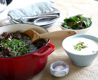 Coq au vin med Parmesancréme fraiche