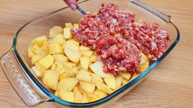 Rezept für ein leckeres Abendessen, Kartoffeln mit Hackfleisch, sehr einfach zuzubereiten #302