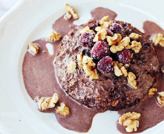 Dessert Chocolate Mug Cake w Walnuts and Chocolate-Bailey Sauce