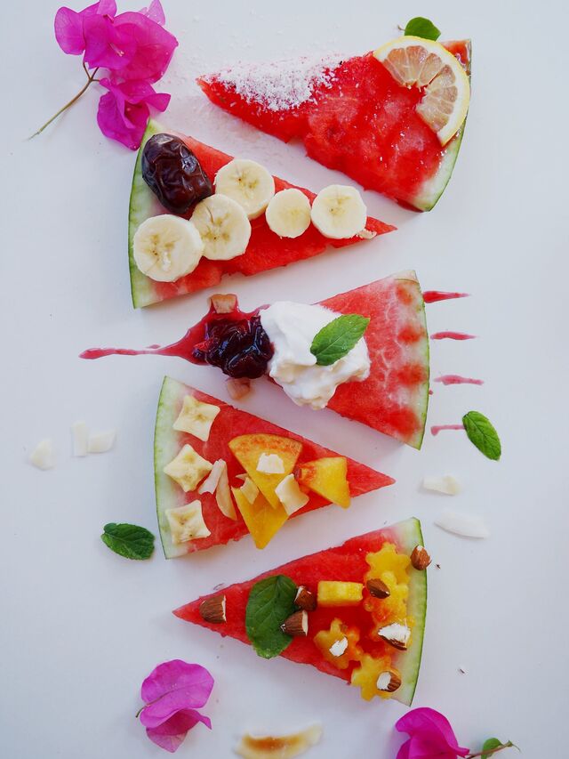 Watermelon "Pizza" Slices with Healthy Cocolrful Toppings