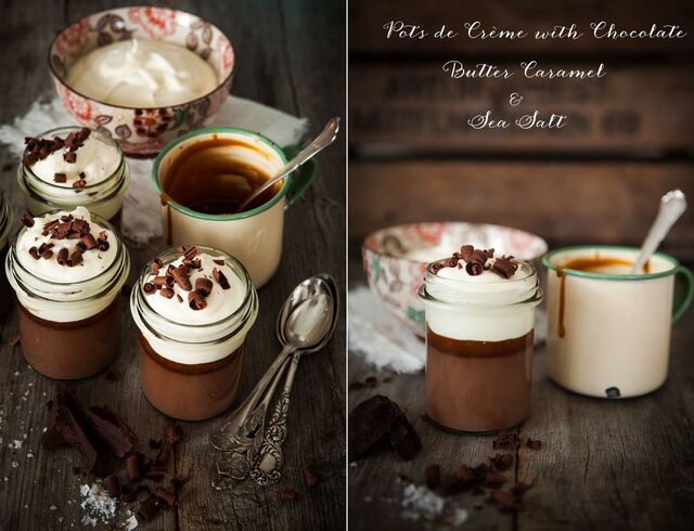 Pots de Crème med Choklad, Smörkolasås & Havssalt :: Pots de Crème with Chocolate, Butter Caramel & Sea Salt