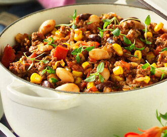 Chili con carne med bönor och majs