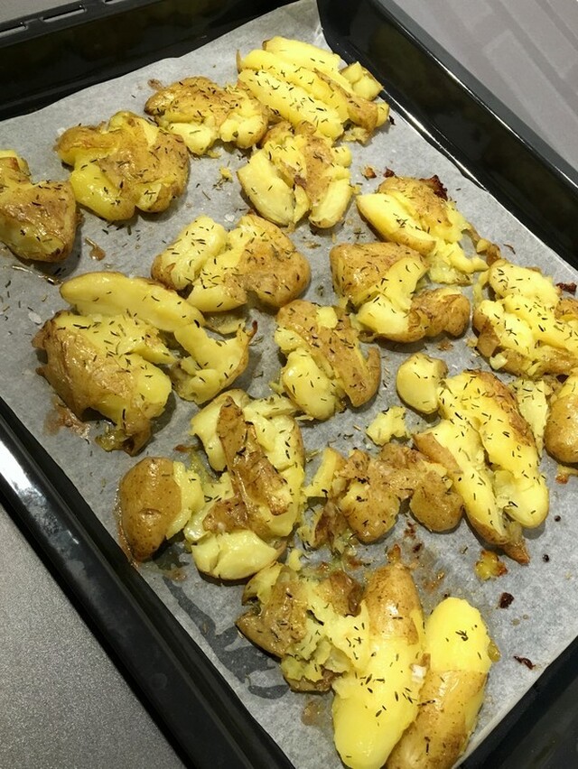 Porterstek med crushed potatoes
